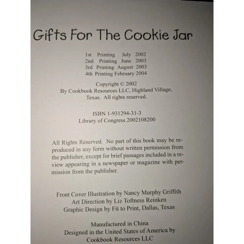 Gifts For The Cookie Jar Recipe Book Lia‎ Roessner Wilson Spiral Bound 2004 DIY